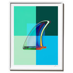 Timothy Hogan Studio - "Blue Green Single Fin" Surf Art Photograph, White Frame, 14''x18'' - Interaction: Blue, Green and Teal by Photographer Timothy Hogan. Inspired by the work of Joseph Albers, this surf art series by photographer Timothy Hogan explores the interaction of bold colors on vintage surfboard fins using unique digital methods.