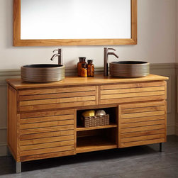 60" CALDWELL TEAK DOUBLE VESSEL SINK VANITY - Bathroom Vanities And Sink Consoles