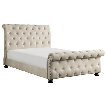 Lexicon Crofton Traditional Chenille Eastern King Upholstered Bed in Beige