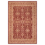 Bareens Designer Rugs - Boho Chic Ziegler Ashely Red Brown Hand-Knotted Wool Rug - 6'0'' x 8'10'' - Enhance the ambiance of your home with this magnificent Persian-influenced Turkish hand-knotted rug made by skilled artisans capable of creating the most exceptional vegetable dyes and hand-spun wool. This exquisite handmade rug is a one-of-a-kind Peshawar Kafkaz, otherwise identified as Chobi, Chobi Peshawar, Oushak, or Ziegler rug. These handmade rugs are crafted in Pakistan utilizing superior-quality wool imported from Australia, New Zealand, and Korea in two types of weaves: the Persian weave and the Mori weave. This rug is meticulously crafted by hand using the finest natural vegetable dyes extracted from local plants. The artisans use a blend of hand-spun local and fine merino wool, resulting in a rug with a compelling texture, higher lanolin content, and longer staple. The artisans occasionally incorporate natural or artificial silk into the pile to enhance specific motifs. The finished product is an awe-inspiring execution of flawless design and an understated palette that exudes elegance.