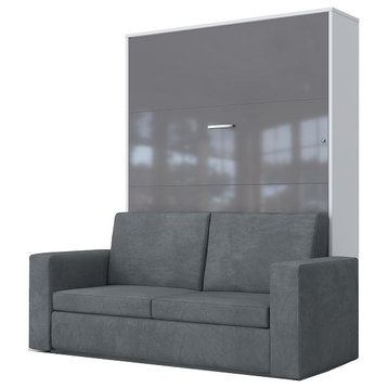Invento Vertical Murphy Bed with a Sofa, White/Slate Grey/Grey