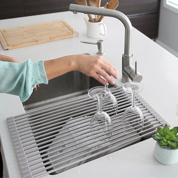 Stylish 20" Over The Sink Roll-Up Dish Drying Rack, Gray