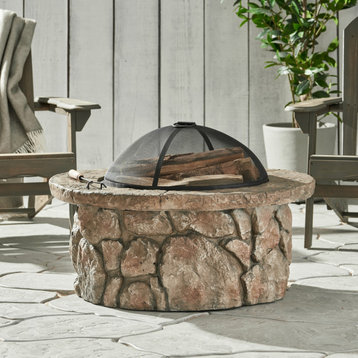 GDF Studio Taylor Outdoor Natural Stone Fire Pit
