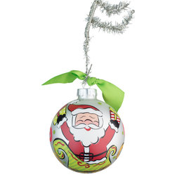 Contemporary Christmas Ornaments Santa In Sleigh Glass Ornament