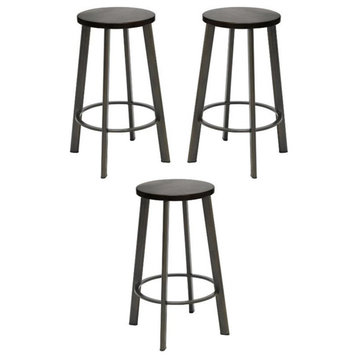 Home Square 25" Round Vintage Wood Counter Stool in Espresso - Set of 3