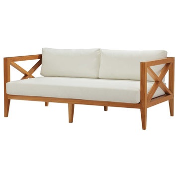 Modern Designer Outdoor Patio Garden Furniture Lounge Sofa, Wood, Natural White
