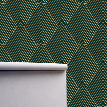Green Gold Art Deco Geometric Wallpaper