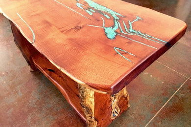 Mesquite Wood Sofa Table with Turquoise Inlay