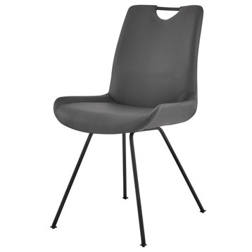 Set of 2 Dining Chair, Splayed Legs With Faux Leather Seat and Curved Back, Grey