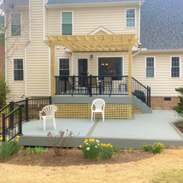 Low Maintenance Gray Composite Deck with wood Pergola