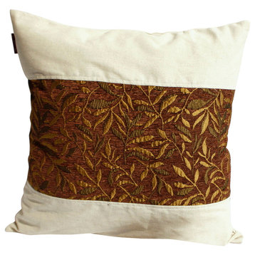 Autumn Leaves Linen Patch Work Pillow Floor Cushion (19.7 by 19.7 inches)