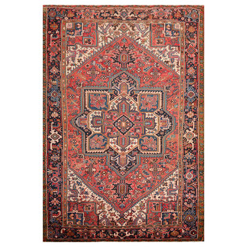 7'6''x11'1'' Apricot Ivory Antique Hand Knotted Wool Rug