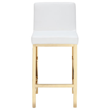 Brook Counter Stool, White/Polished Stainless Steel, White/Polished Gold Steel