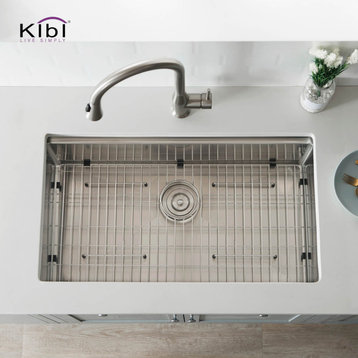 KIBI Undermount Single Bowl Workstation Sink, Stainless Steel 33"