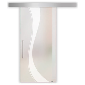 Glass Sliding Barn Door with various Full-Private Frosted Designs, 24"x81", Semi-Private