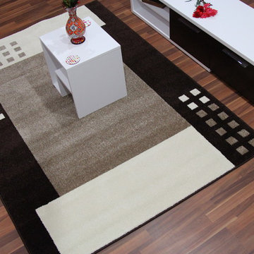 Brown Rug with Geometric Pattern