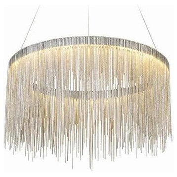 Cadena Stainless Steel Chain Tassel Chandelier, Diameter 32"