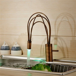 Juno Kitchen Mixer Faucet Single Lever Swivel Spout Color Changing LED - Kitchen Faucets