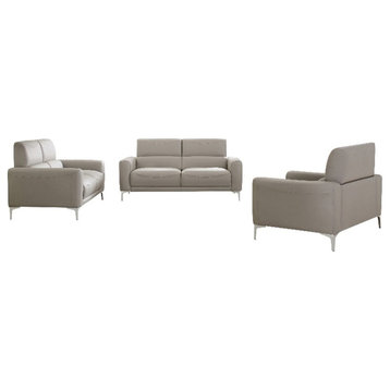 Coaster 3-Piece Contemporary Track Arm Upholstered Faux Leather Sofa Set in Gray