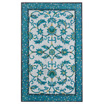 Liora Manne - Visions IV Palazzo Indoor/Outdoor Rug Azure 3'6"x5'6' - The highly detailed painterly effect is achieved by Liora Mannes patented Lamontage process which combines hand crafted art with cutting edge technology. This rug is hand-made of 100% Polyester fibers that are intricately blended together using Liora Manne's patented Lamontage process.  It is then finished using modern needle punching and latexing processes that create a work of art. The low-profile nature of this Lamontage rug is an ideal base with which to create a rug that is at the same time a work of art. Perfect for any indoor or outdoor space, it is antimicrobial, UV stabilized and easy care.
