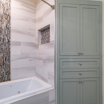 Primary Bath with Explosion Blue Quartzite Countertops