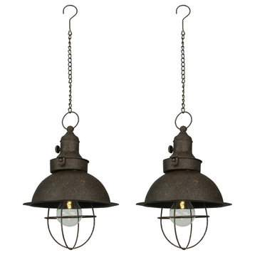 Set of 2 Antique Farmhouse LED Pendant Light Battery Operated Timer Accent Lamp