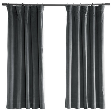 Signature Natural Gray Blackout Velvet Curtain Single Panel, 50W x 63L