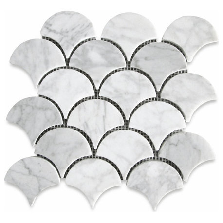 Fish Scale Carrara White Marble Grand Fan Mosaic Tile Polished, 1 sheet