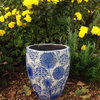 Old World Vintage Style Blue and White Ceramic Garden Pot, Tall