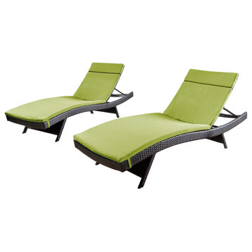 GDF Studio Lakeport Outdoor Adjustable Chaise Lounge Chairs, Set of 2, Green