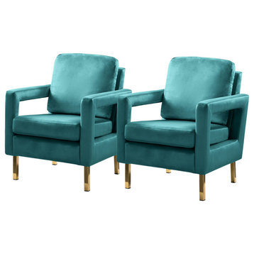 Upholstery Armchair With Metal Legs For Living Room Set of 2, Blue