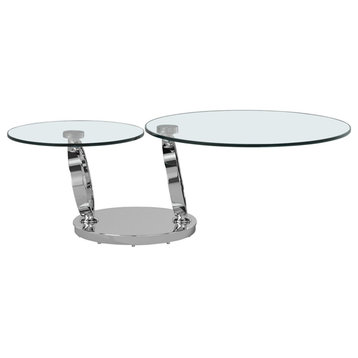 Pemberly Row Glass Top Coffee Table with Round Base in Chrome