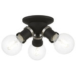 Livex Lighting - Lansdale 3 Light Black With Brushed Nickel Accents Flush Mount - Simplicity and attention to detail are the key elements of the Lansdale collection.  The dimensional form, exposed bulbs and combination of finishes adds a playful mood to a contemporary or urban interior. This three light flush mount design gives a new face to a bedroom, hallway or a bathroom vanity.  It is shown in a black finish with brushed nickel finish accents.