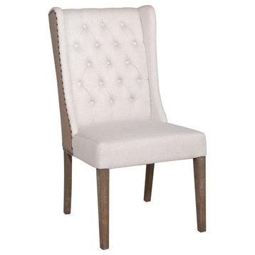 Reilly Two-Toned Jute and Light White Performance Linen Wingback Dining Chair