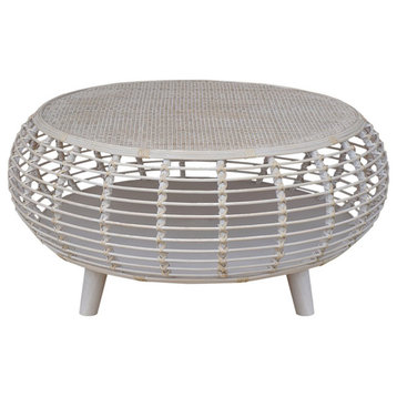 Gallerie Decor Java Transitional Rattan Coffee Table in Whitewashed/Espresso