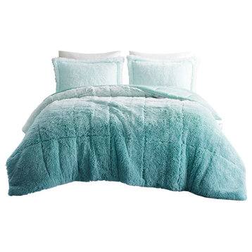Intelligent Design Brielle Ombre Shaggy Long Fur Comforter Mini Set, Aqua