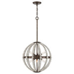 Savoy House - Desoto 6-Light Pendant in Avignon - The Savoy House Desoto 6-light pendant has a midcentury modern Sputnik nucleus, a rustic French wine barrel strap, a transitional orb shape and modern farmhouse creamy gray graduated-size beads. There's so much style in this one fixture. So what is it? It's just fabulous! Finished in a beautifully patinaed, highly textured Avignon. Desoto is sure to become the focal point of any space, whether you use it to create a beautiful first impression in a foyer, illuminate a living room, pep up a kitchen or brighten a bedroom. This fixture is 18" wide and 33" tall. Uses 6 candelabra-size light bulbs of up to 60 watts each (not included).  This light requires 6 , 60W Watt Bulbs (Not Included) UL Certified.