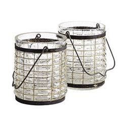 TEXTURED GLASS HURRICANE - SHORT - SET OF 2 - Candleholders