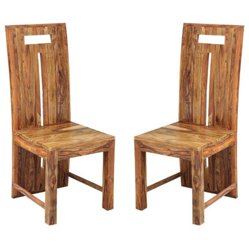 Set of 2 Solid Sheesham Wood Long Back Panel Dining Chair Baltic Ember