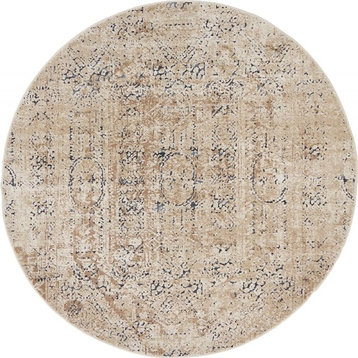 Transitional Cottage 4' Round Taupe Area Rug