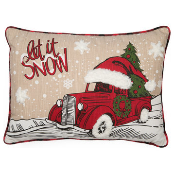 Let It Snow Christmas Car Pillow Embroidered WithSofty Tufted Snow, 13"x18"