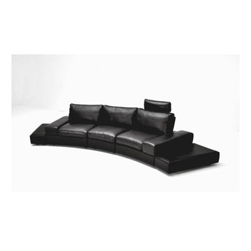Modern Black Top Grain Leather Sectional Sofa