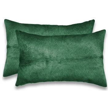 12"x20" Torino Cowhide Pillows, Set of 2, Verde
