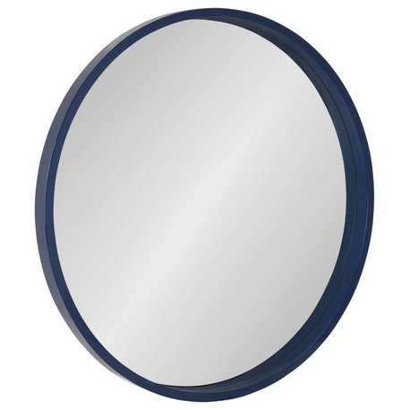 Travis Round Wood Accent Wall Mirror, Navy Blue 25.6" Diameter