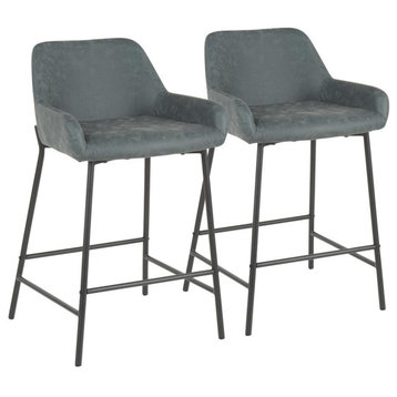 Daniella Industrial Counter Stool, Black Metal and Green Faux Leather -Set of 2