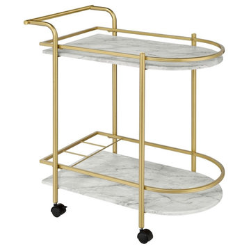 Pemberly Row Contemporary Metal Rack Bar Cart with Casters in Gold