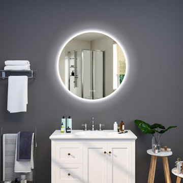 Acrylic Frameless Round Wall Mounted LED Bathroom Mirror Anti-Fog
