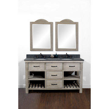 60" Fir Double Sink Vanity, Polished Surface Granite