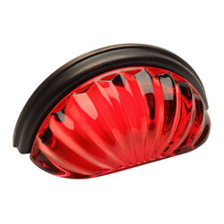 Cosmas - Cabinet Cup Pull, Oil Rubbed Bronze and Red Glass - Cabinet And Drawer Handle Pulls