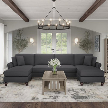 Pemberly Row 131W Sectional w/ Double Chaise in Charcoal Gray Herringbone Fabric